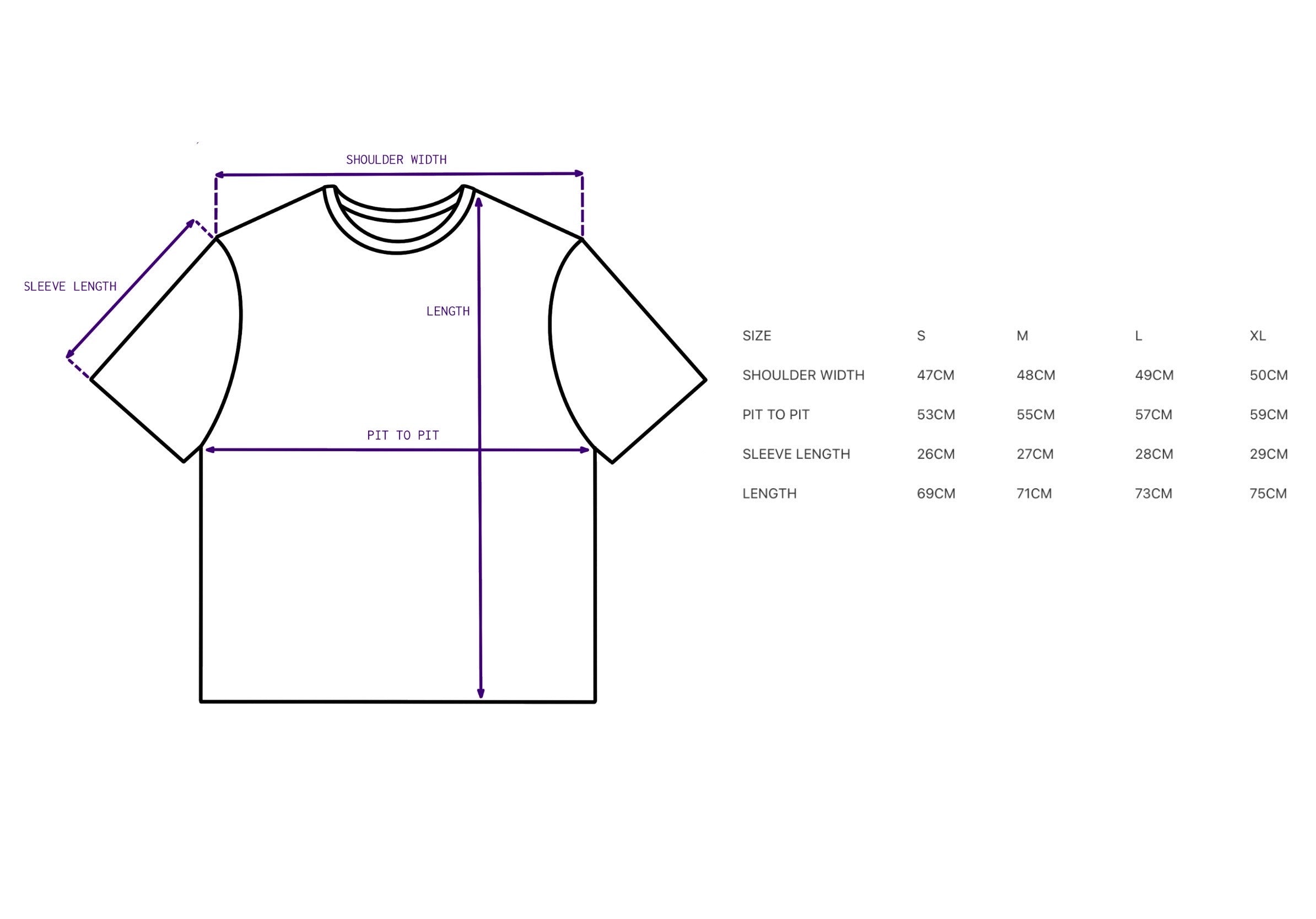 Size guide for UF “JOKER” T-SHIRT [WHITE]