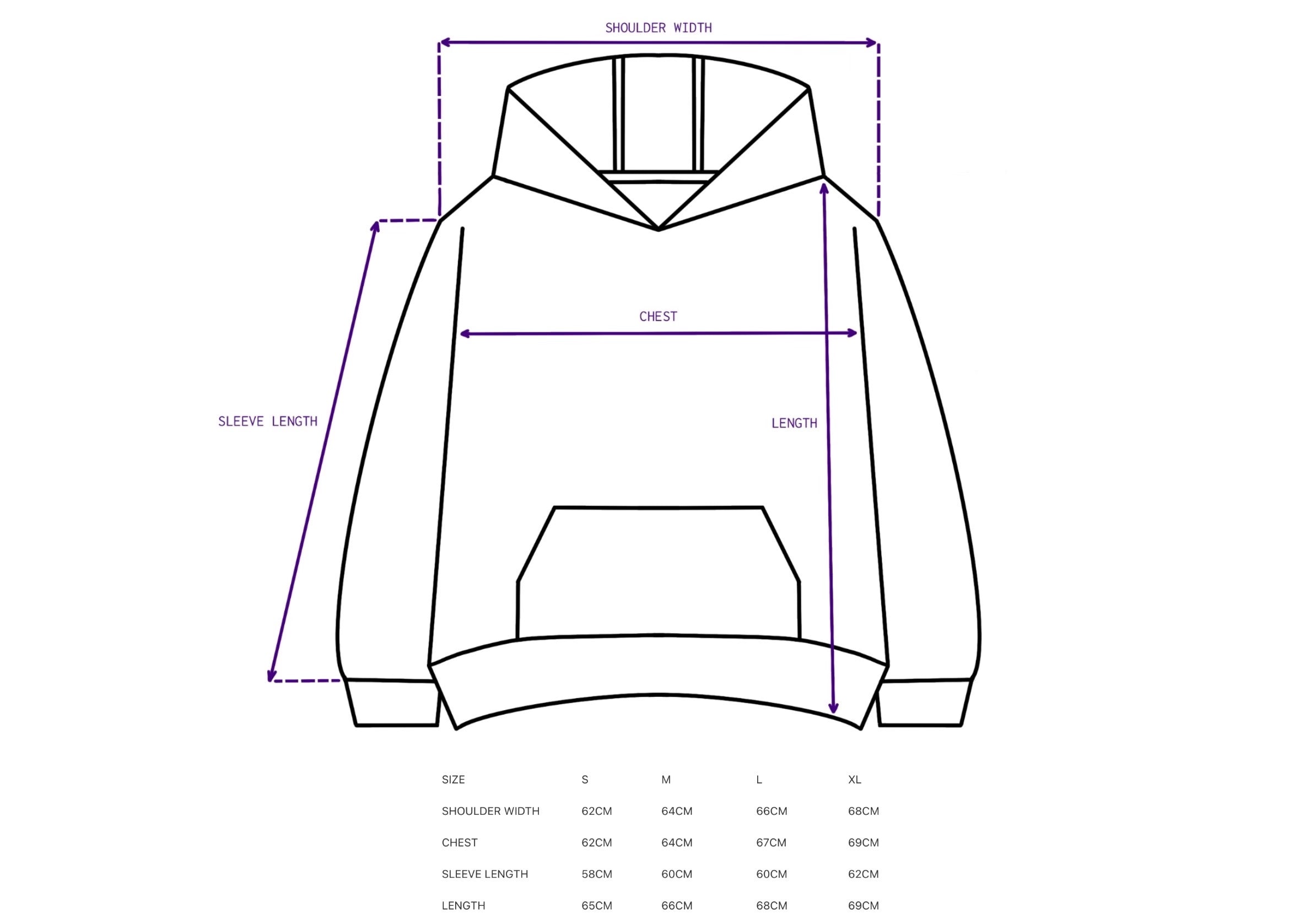 Hoodie size guide for UF “DISTORTED SCRIPT” PULLOVER HOODIE [BLACK]